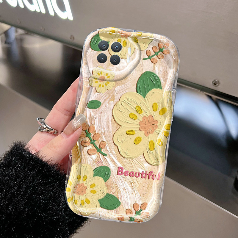 Casing Hp OPPO A93 2020 F17 Pro Reno 4F Reno4 F Reno 4 Lite Reno4 Lite Case kuning minyak bunga pola