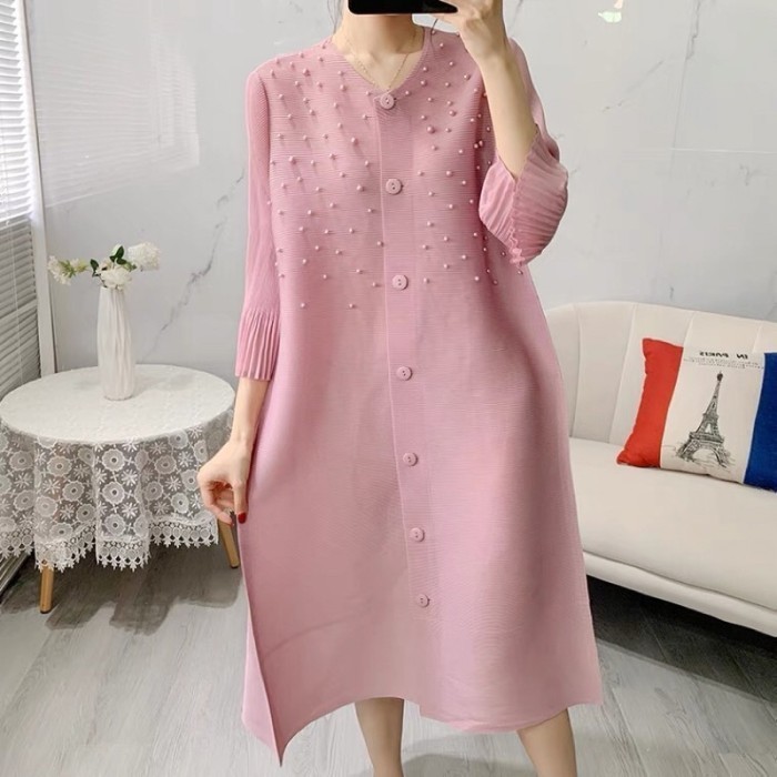 Tunik Dress Turun Naik Viral Full Kancing - Plisket Turun Naik Import Terlaris