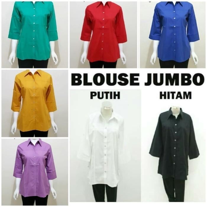 BISA COD - BLOUSE JUMBO BAJU ATASAN WANITA SPESIAL HEM KEMEJA HITAM PUTIH BIGSIZE