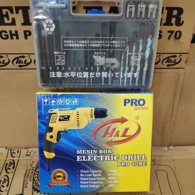 Paket Mesin Bor Tangan 10Mm H&L Mata Bor Set Lengkap