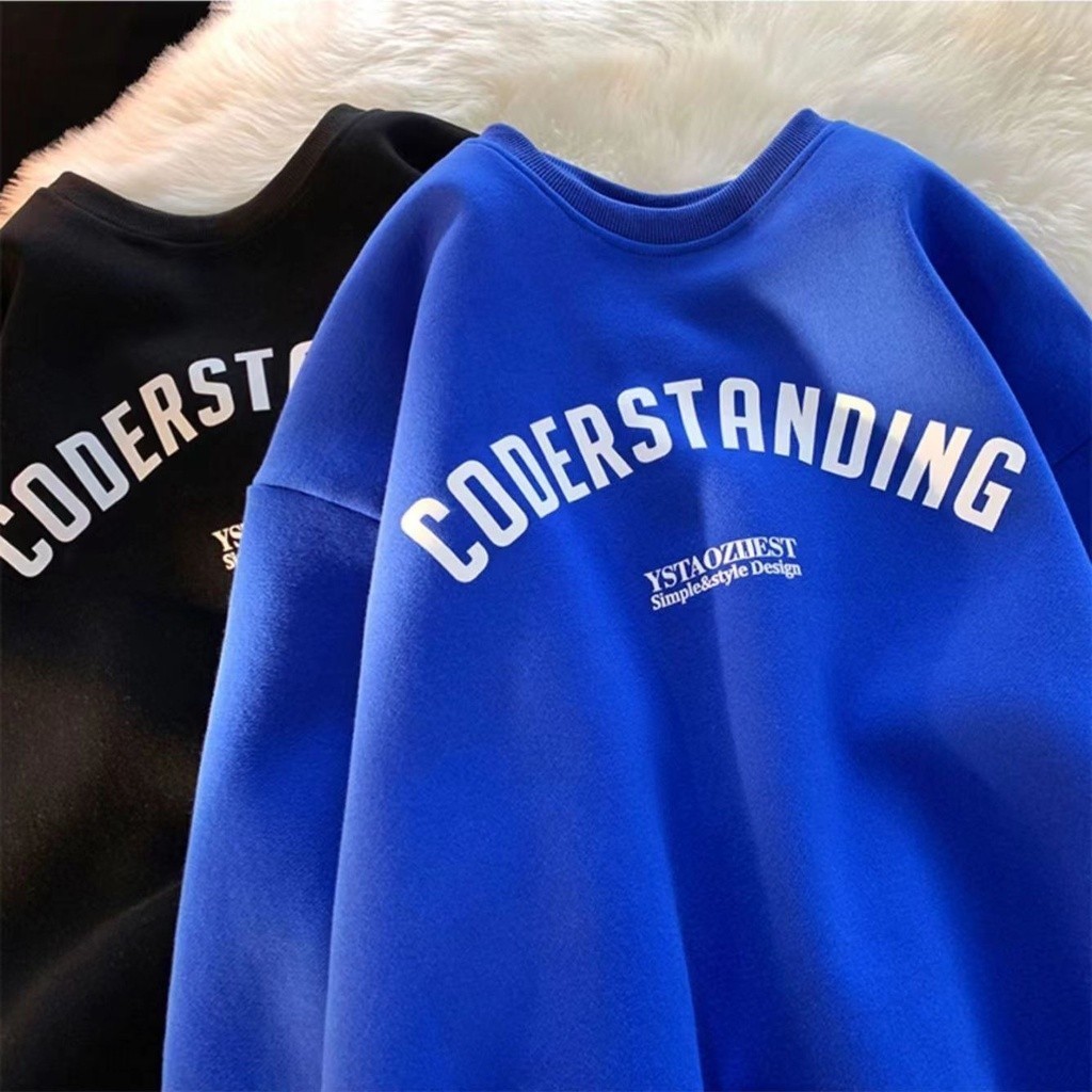 Baju rajut kaos lengan panjang pria 100% katun dengan leher bulat musim dingin 2023 atasan tebal pri