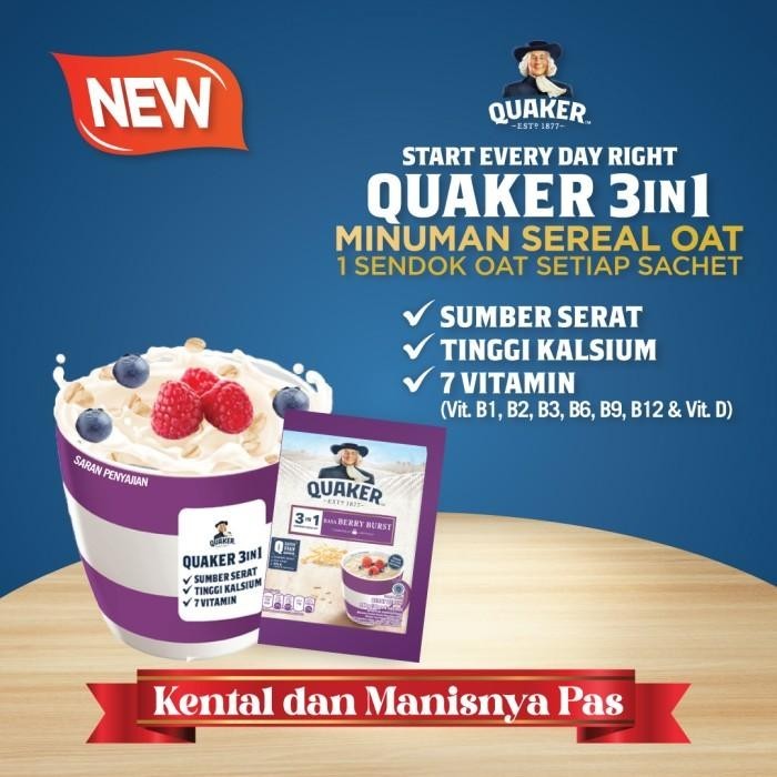 

BISA COD - QUAKER 3IN1 BERRY BURST POLYBAG 240G TRIPLE PACK MINUMAN SEREAL OATS