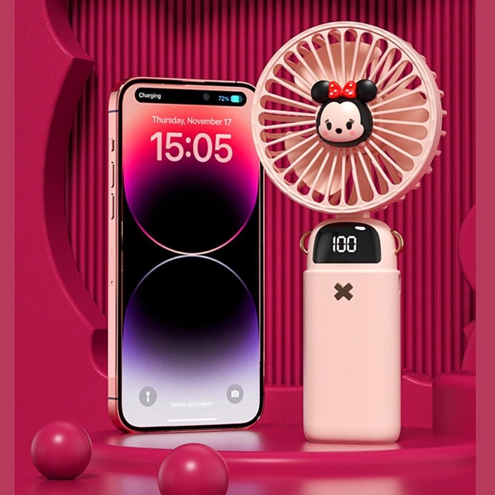 DISNEY KIPAS ANGIN MINI PORTABLE+DUDUKAN PONSEL MODEL ANIMAL KARAKTER | USB 5000 MAH HANDY MINI FAN 