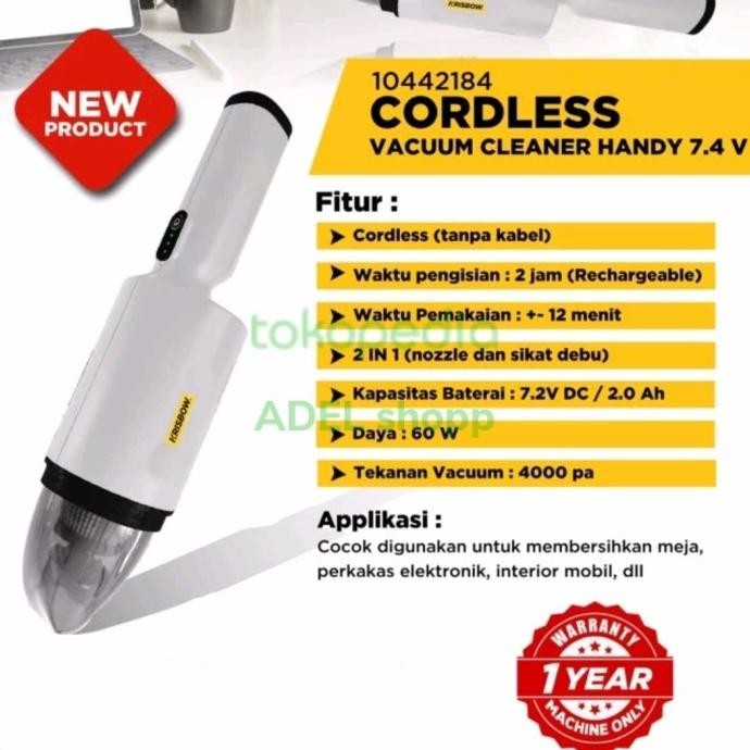 VAKUM MOBIL CORDLESS KRISBOW VACUM CLEANER MOBIL 7.4 VOLT TERBARU