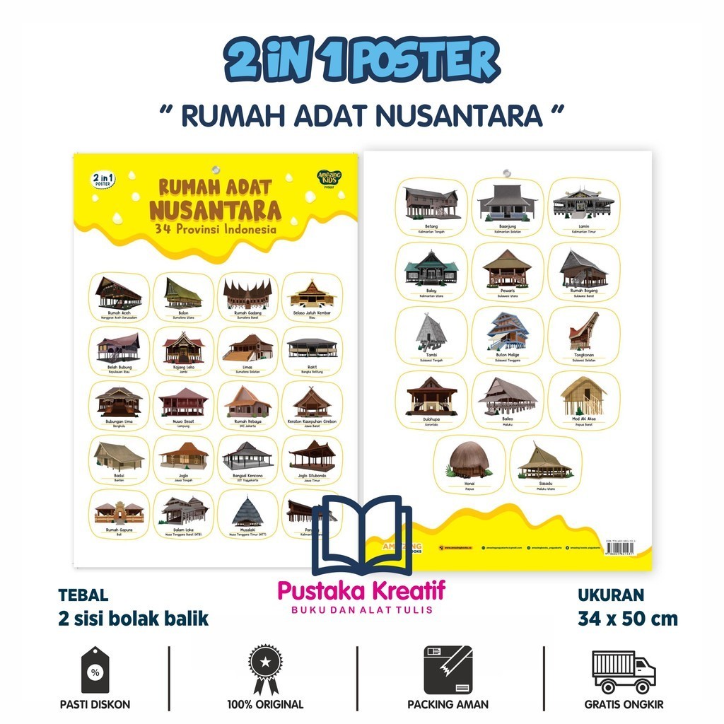 Poster 2In1: Rumah Adat 34 Provinsi Indonesia