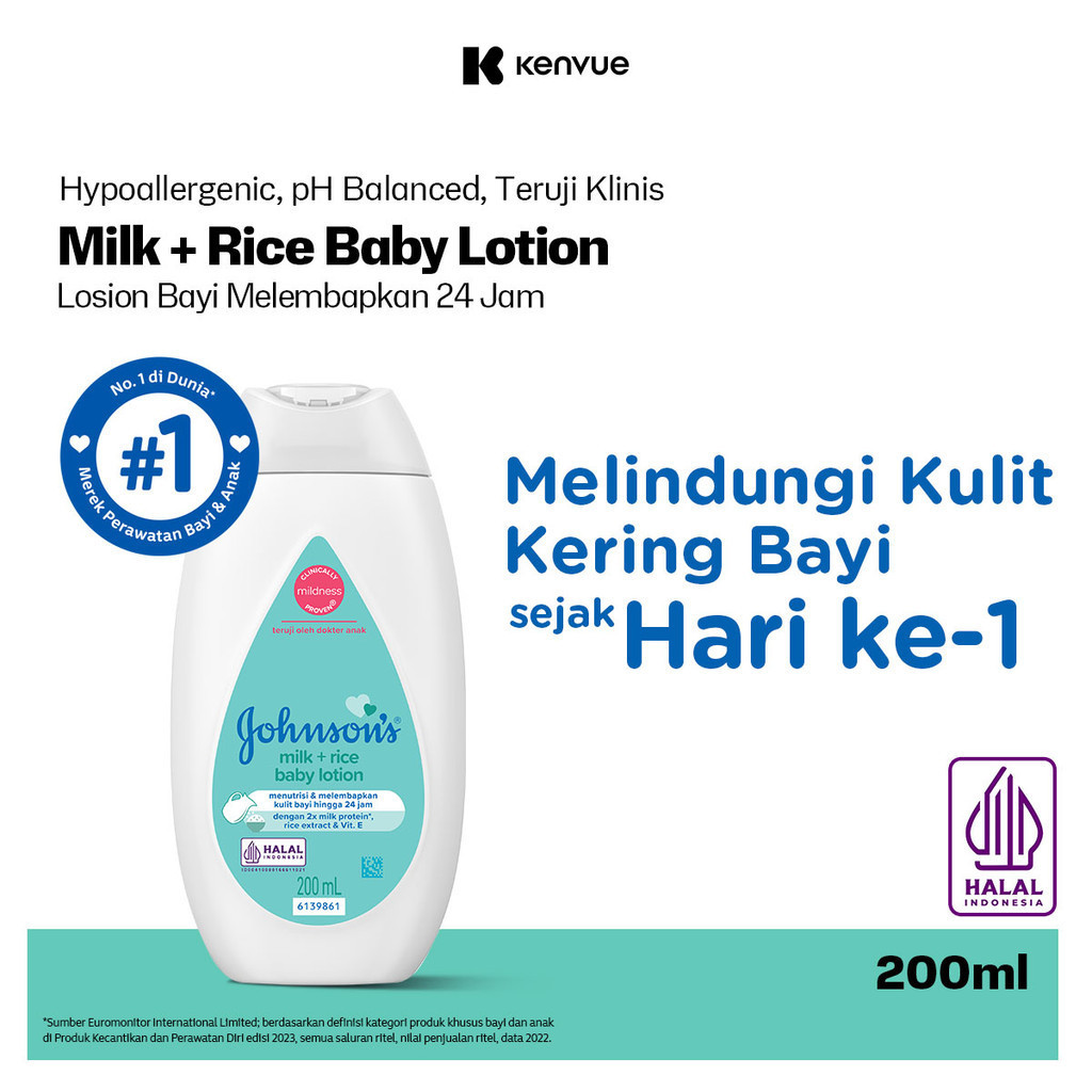 JOHNSON'S Milk + Rice Baby Lotion - Losion Bayi 200ml