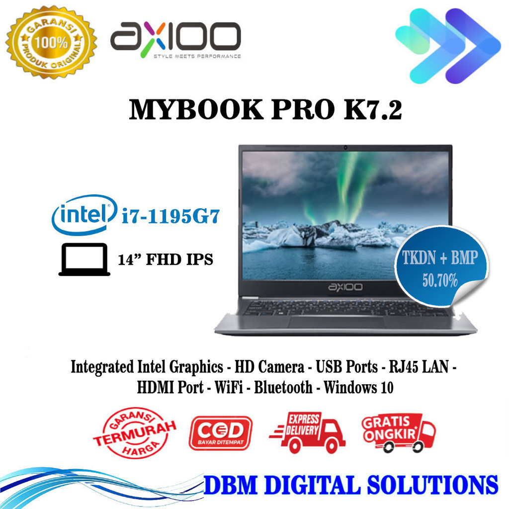 MyBook Pro K7.2 (8N5) Intel i7-1195G7 RAM 8GB Storage 512GB SSD Layar 14 inch FHD Windows 10 Garansi Resmi Axioo Notebook Laptop Berkualitas