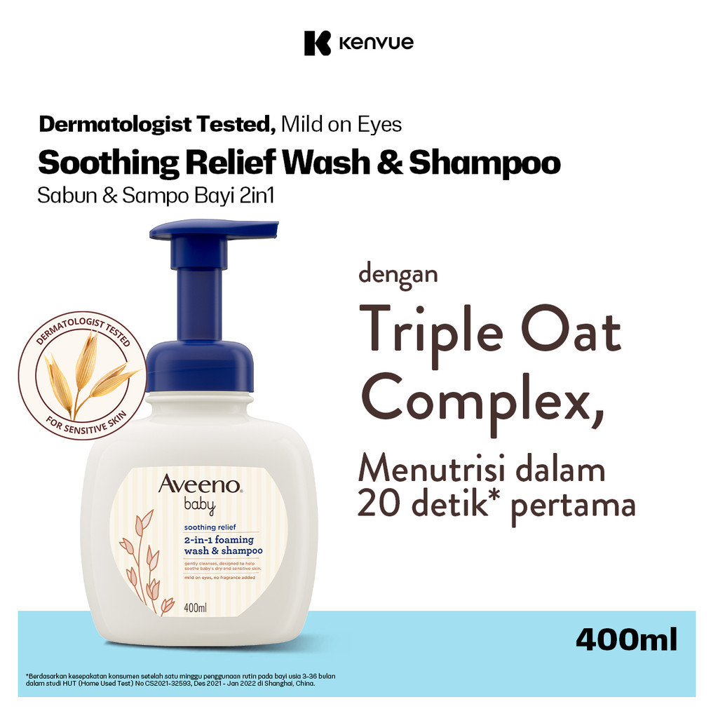 AVEENO Soothing & Relief Foaming Wash & Shampoo - Sabun & Sampo Pelembab Bayi 400 ml