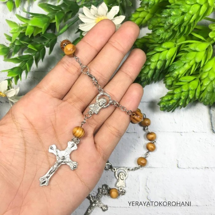 Min Gelang Rosario Kayu Natural 8Mm Souvenir Rohani Gantungan Mobil Murah