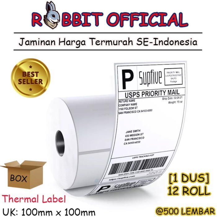 

Promo 1 Box, Kertas Thermal Label Sticker Barcode 100X100 Mm 500 Pcs