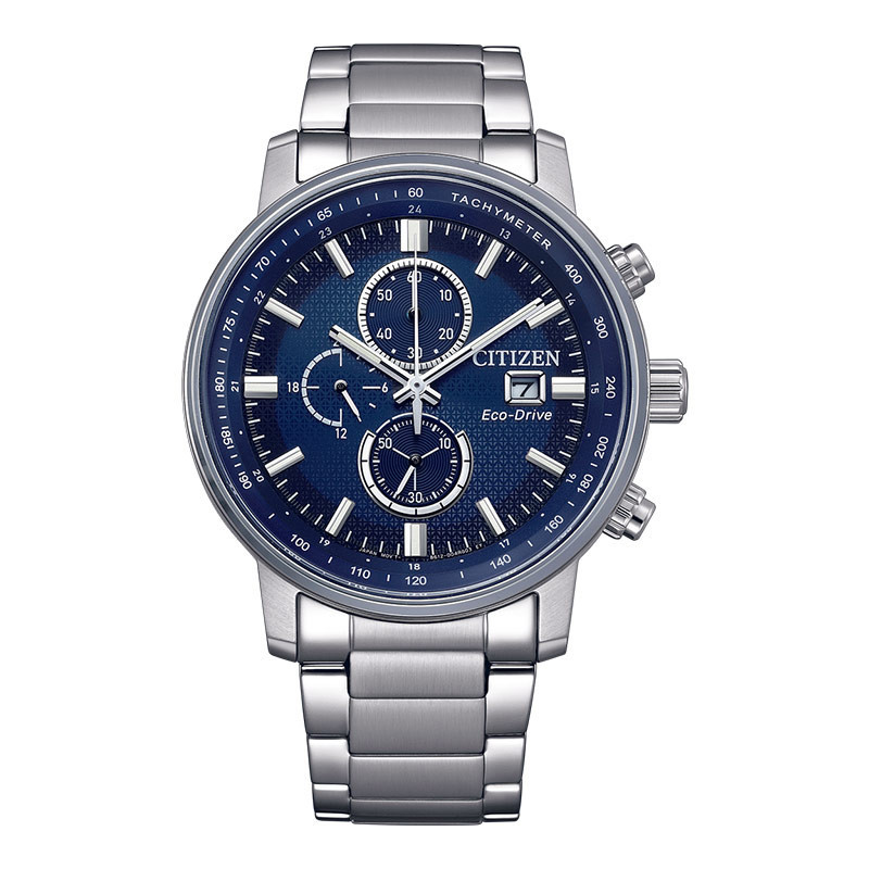 Jam Tangan Pria Citizen Eco Drive CA0840-87L Chronograph Stainless Steel Biru