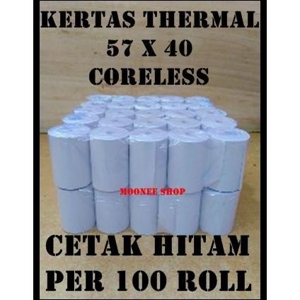 

Banyak Diskon!!! Kertas Thermal 57X40 / 58X40 Mm (Satu Karton/Dus) (100Roll) Printer Bluetooth Kasir Polos