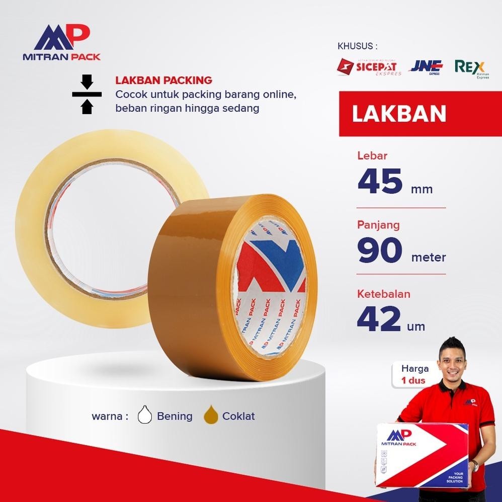 

Banyak Promooo !!! (Gj) Lakban Bening / Coklat 45 Mm X 90 Meter / 100 Yard Ekonomis
