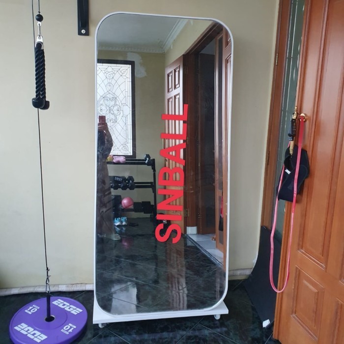 STANDING MIRROR RODA BINGKAI SLIM CERMIN BERDIRI FULL BODY SATU BADAN