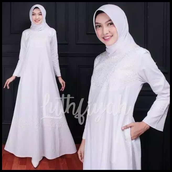 DISKON) Gamis Putih / Gamis Kombinasi Bordir / Gamis Umroh Silahkan diorder