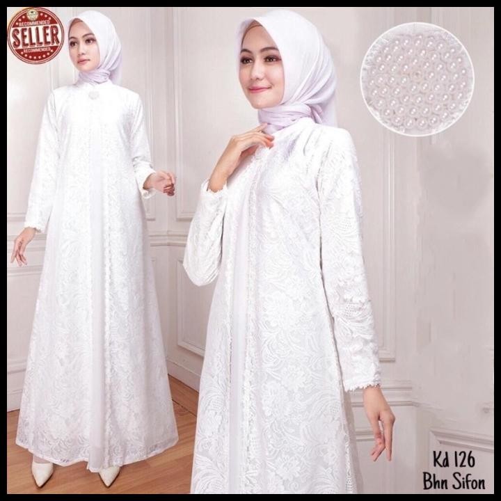 DISKON) Baju Gamis Putih Wanita Bahan Sifon Ceruti Premium Ukuran Jumbo Silahkan diorder