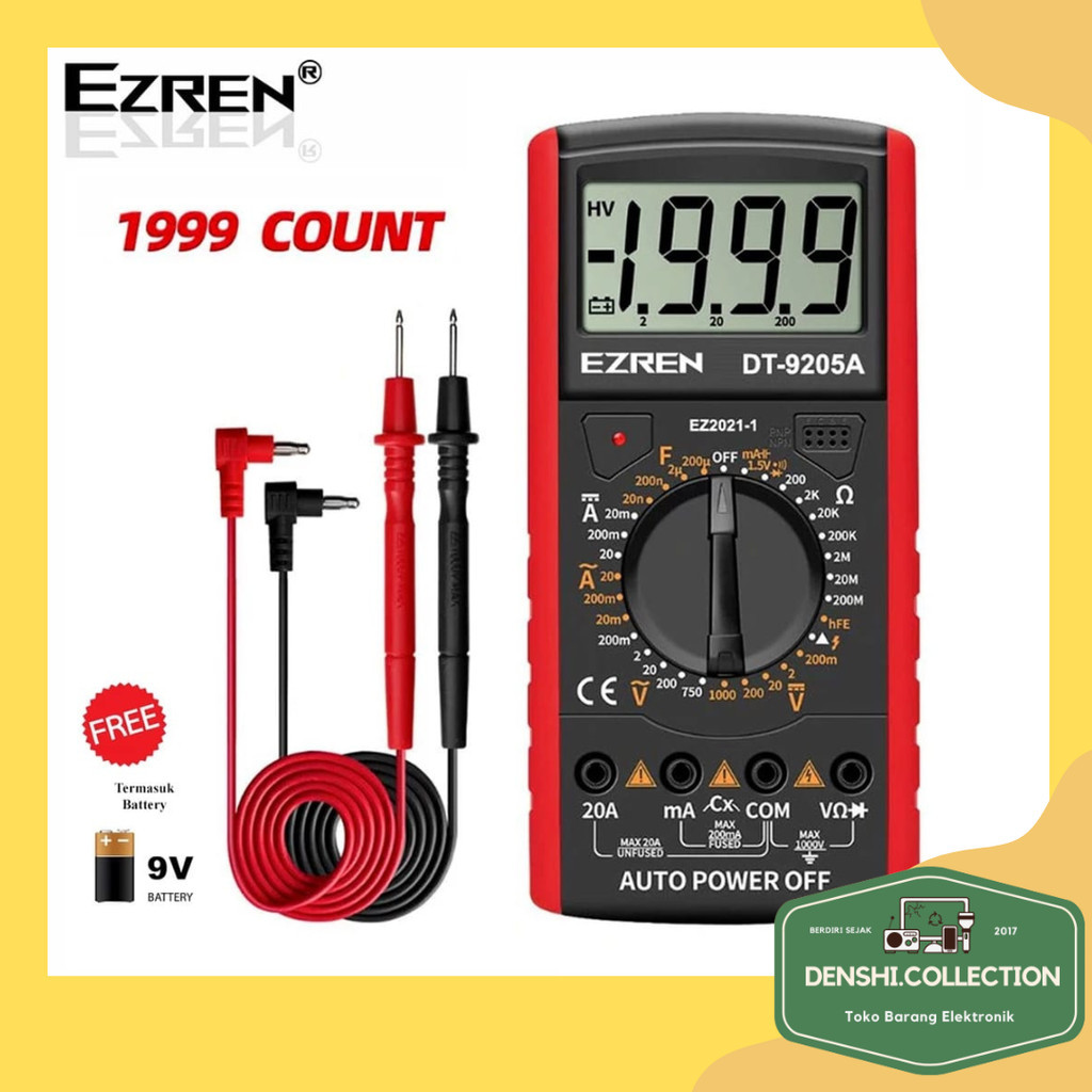 EZREN DT-9205A Multimeter Avometer Multitester Digital DC AC Diode TR Digital Multimeter - Black Red