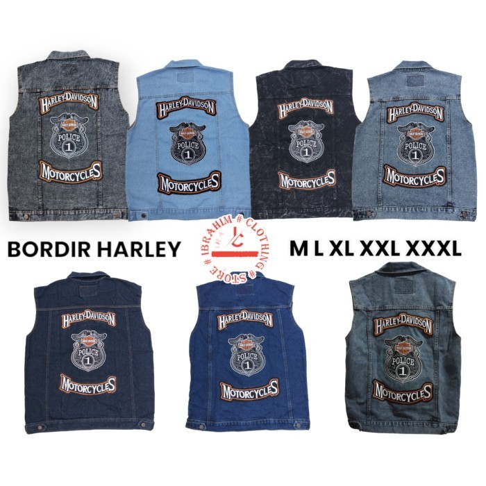 Calaca - Rompi Jeans Pria Big Size Jumbo Bordir Harley Rompi Vest - Grey, Xxxl