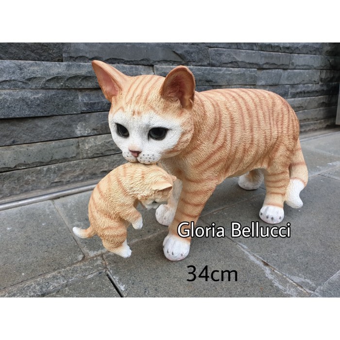 Patung Pajangan Miniatur Kucing Gigit Anak Jumbo Persia Anggora