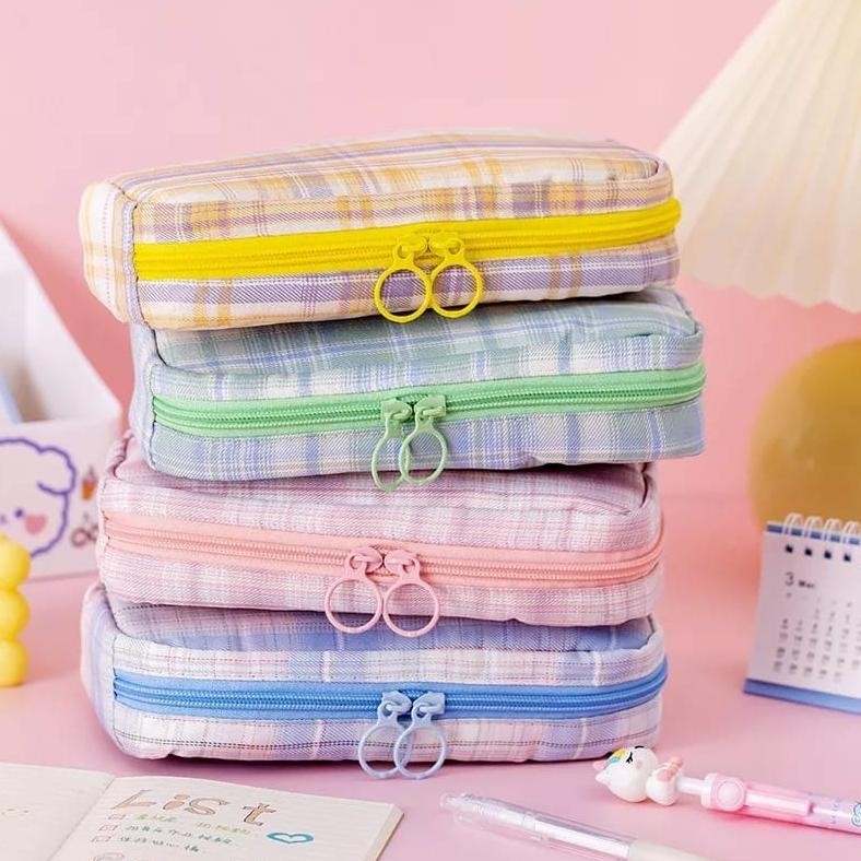 

[MILOLI] KOTAK PENSIL GRID KANVAS MACARON KAPASITAS BESAR PORTABEL MULTIFUNGSI STYLE STATIONERY - F0182 3.3