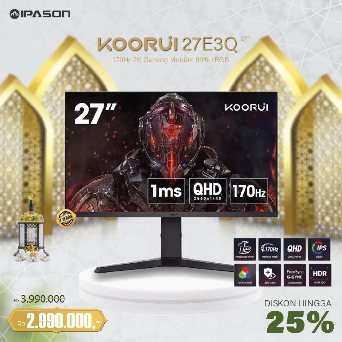 KOORUI 27inch IPS QHD 2K 170Hz 1ms Eyecare Gaming Monitor 27E3Q