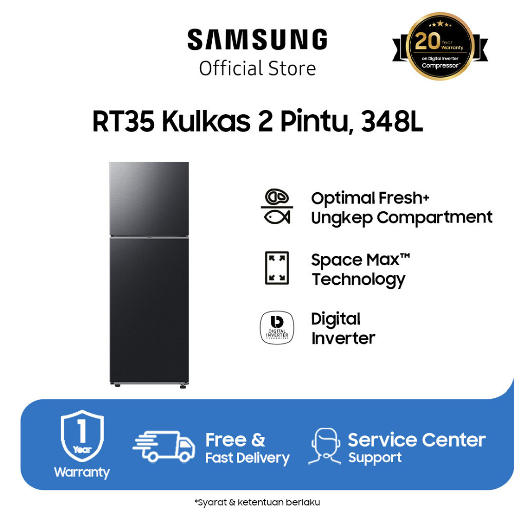 Samsung Kulkas 2 Pintu dengan Ungkep Compartment, Spacemax dan Digital Inverter 348L- RT35CG5420B1SE