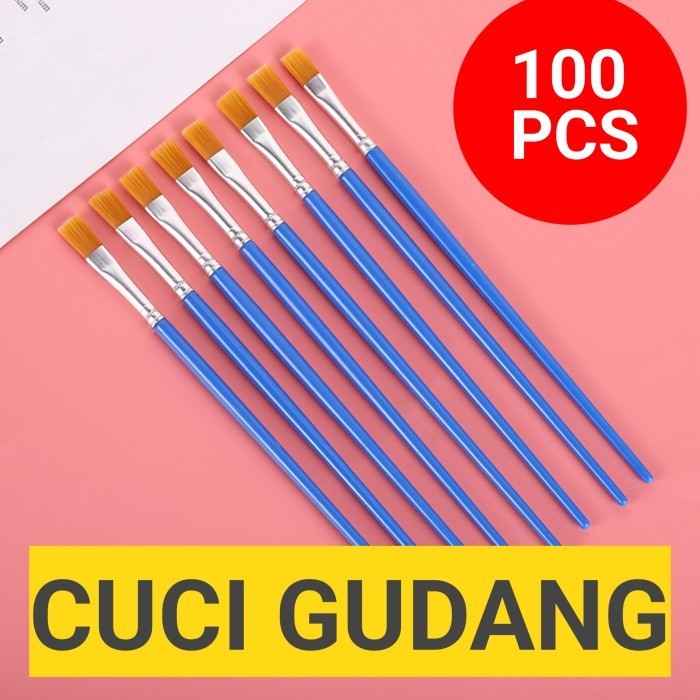 

100 Pcs Kuas Lukis Nylon Flat Dan Round Paint Kuas Lukis -Anza Wahda