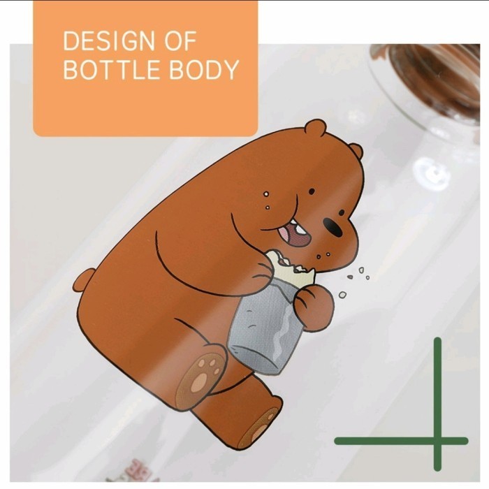 Miniso We Bare Bears Botol Minum Air Kaca Borosilikat Tinggi Tempat Mi