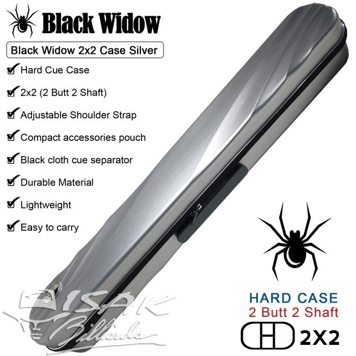 BARANG TERLARIS  Black Widow 2x2 Hard Cue Case Silver - Tas Stick