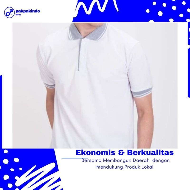 Promo Mega Sale 4.4 // BAJU KAOS POLO KERAH PUTIH KOMBINASI WARNA ABU-ABU LENGAN PENDEK PRIA WANITA