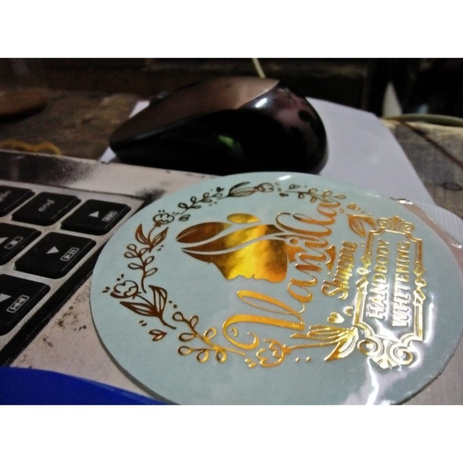 

Stiker label foil gold emas silver 6cm