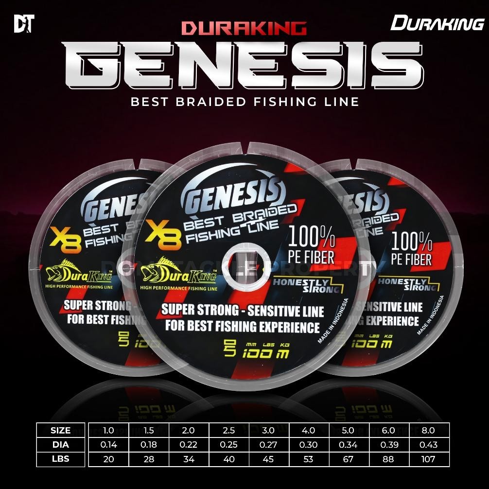Genesis Duraking | Firelock Oasis | Benang Pe Senar Pancing X8 Multicolour Connecting 100 Meter Size