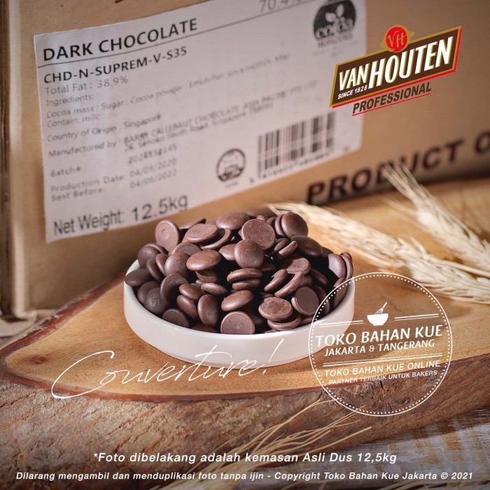 

Ready Van Houten - 1kg Dark Couverture Chocolate 70,4% Coin Cokelat Pahit