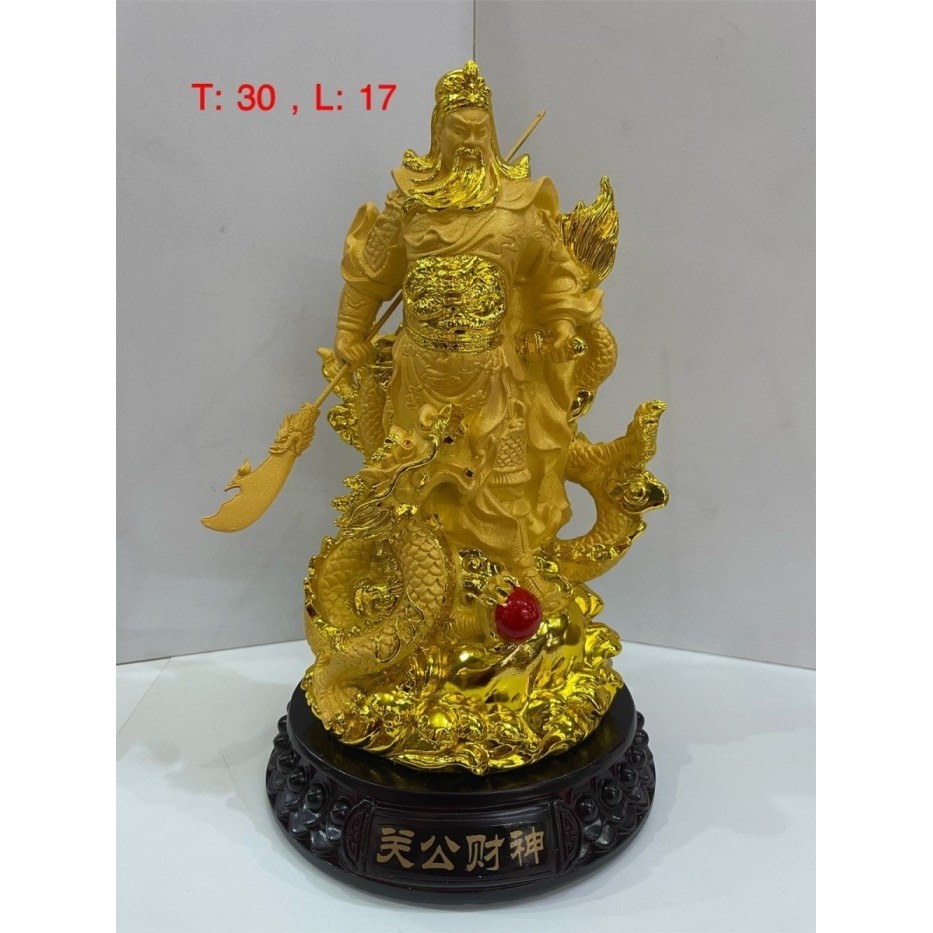 Fran Patung Dewa Kwan Kong / Kwan Te Kong - Fiber - 12 Inch - Emas - Naga