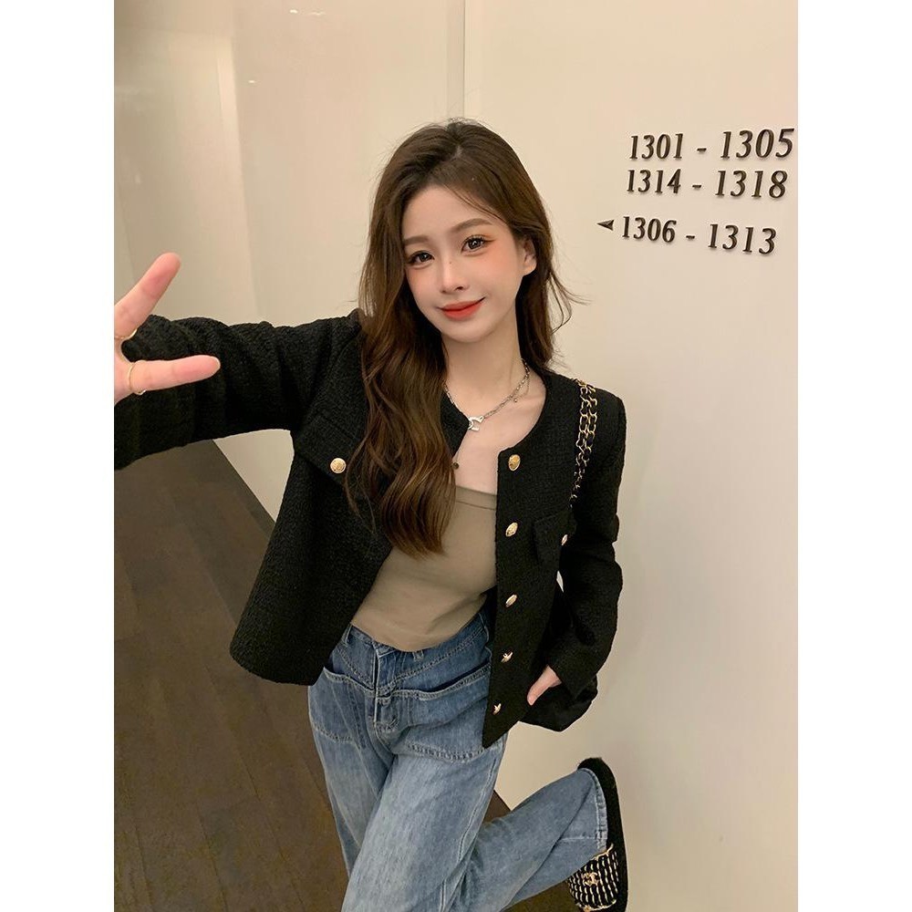 Elle Blazer Tweed Wanita French Style Tweed Blazer