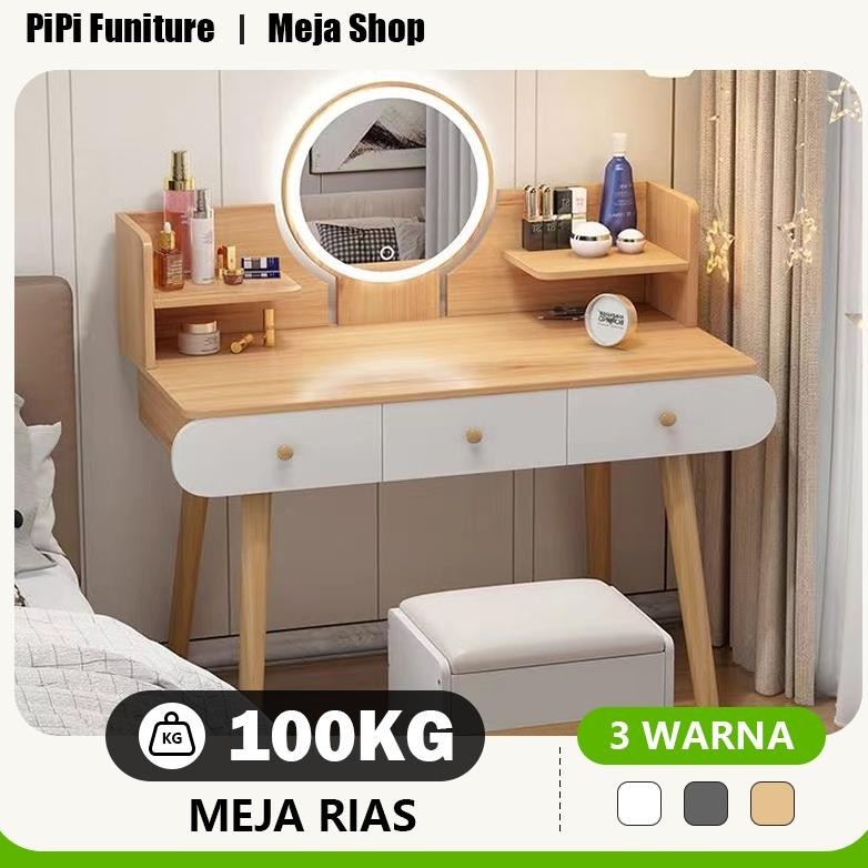 PiPi Furniture Rias + Kursi Pita / Meja Rias Set Kursi Pita / Meja Rias Lampu LED / Meja Rias Aesthe