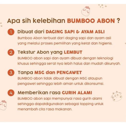 

Bumboo Abon Asli - Tekstur Lembut Mpasi Si Kecil - Sumber Protein - Tanpa Msg - Tanpa Pengawet