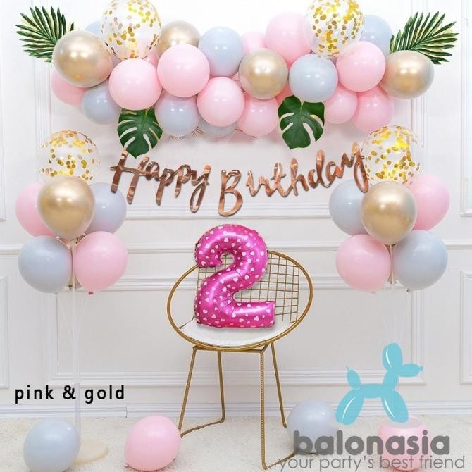 Balon Dan Banner Dekorasi Ulang Tahun Anak Pink