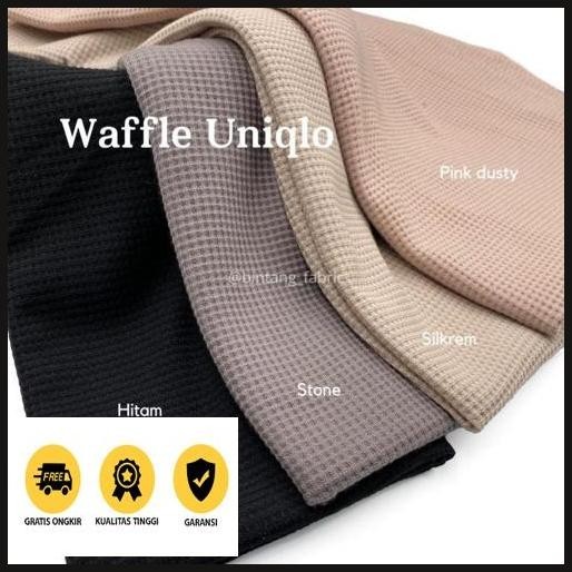 Hot Sale Kaos Waffle Wafer Lengan Panjang Wanita / Basic Crewneck Polos Sweatshirt Waffel Uniqlo / K