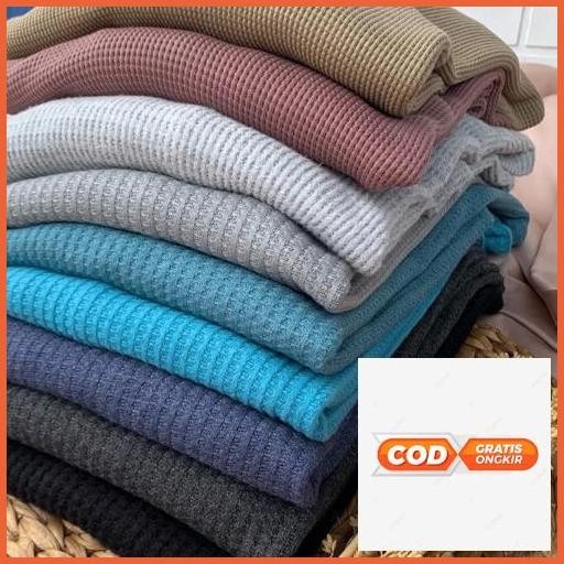 Get New Kaos Waffle Wafer Lengan Panjang Wanita / Basic Crewneck Polos Sweatshirt Waffel Uniqlo / Ka