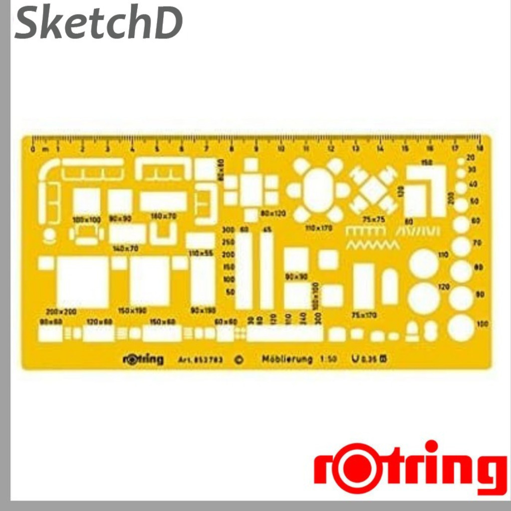 

Penggaris - Mistar template mal perabot ruler furniture 1:50 Rotring 853783