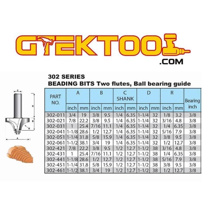 Benz Mata Router 302-011 Beading Bit Two Flutes   Bearing