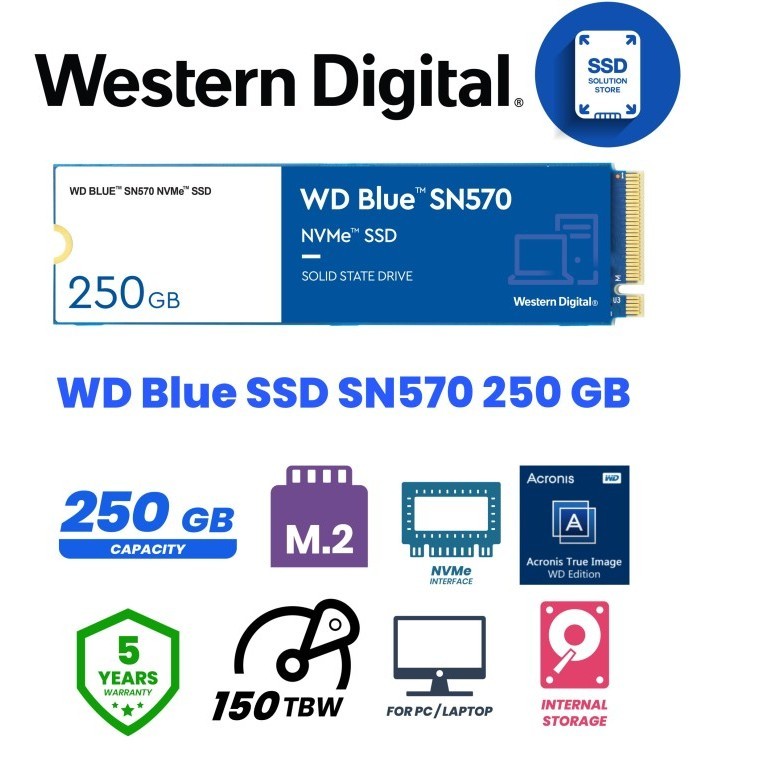 WD SSD BLUE SN570 M.2 NVME 2280 250GB / BARU / ORI / GARANSI 5 TAHUN ORIGINAL BEST QUALITY