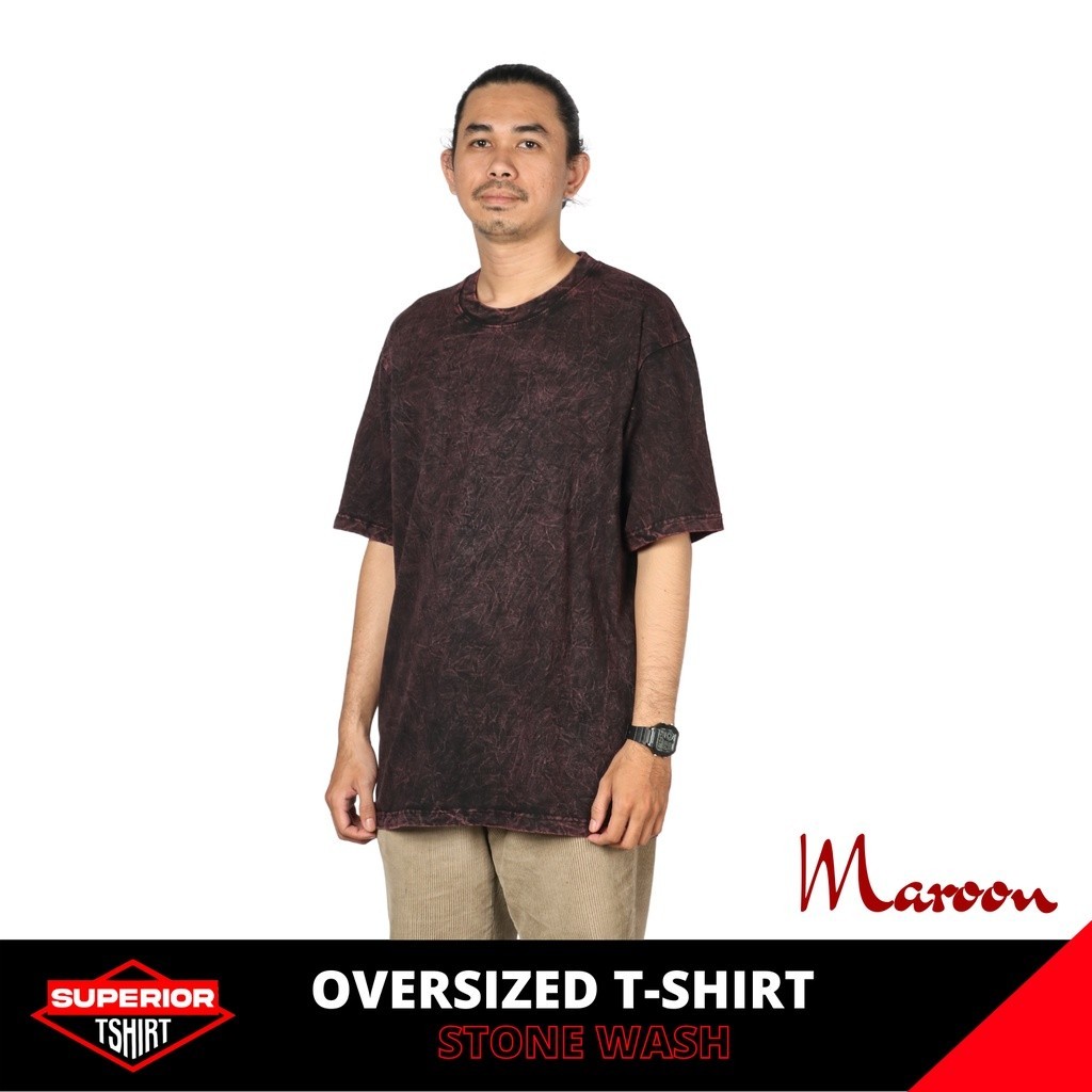 WASHED TSHIRT MAROON / KAOS POLOS OVERSIZE / STONEWASH / SANDWASH / WASHED TEES / ACID WASH NEW ARTI