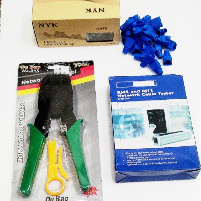 PAKET TANG CRIMPING TOOL RJ45 LAN TESTER RJ45 KONEKTOR CAT6 PLUGBOOT