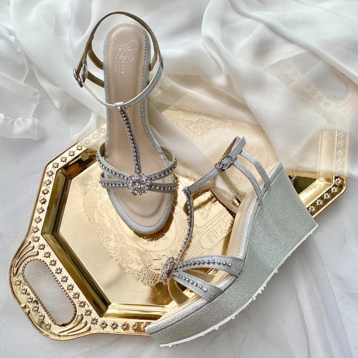 Sier Wedges Sandal Sepatu Pesta Wanita Heels 9.5Cm Aveda Fl4452