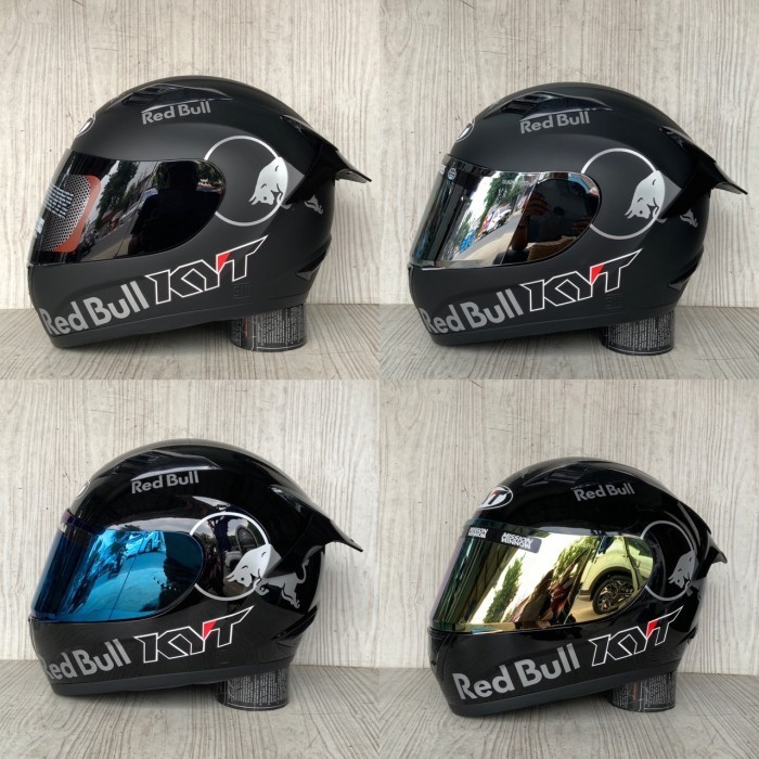 HELM KYT R10 SOLID BLACK REDBULL SILVER PAKET GANTENG HELM FULL FACE