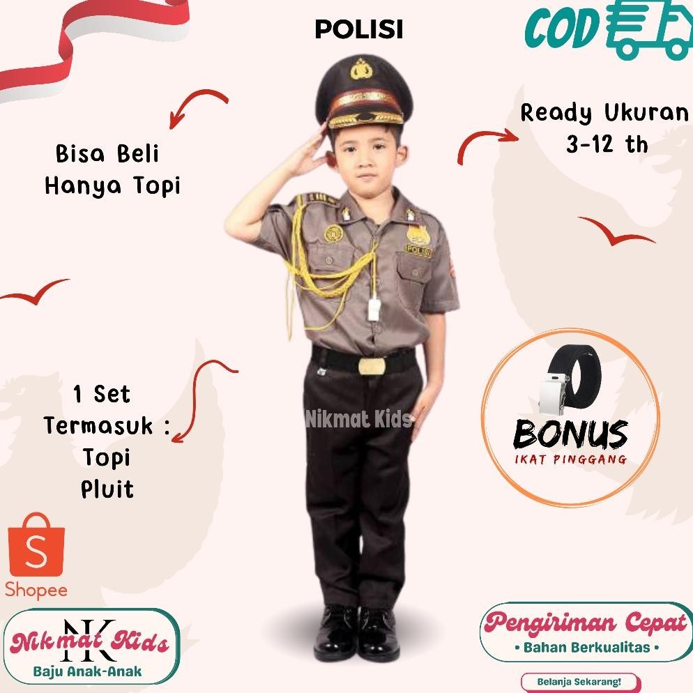 SDF Baju polisi profesi anak baju kostum anak polisi biasa dinas polisi pocil keren terkini anak kos