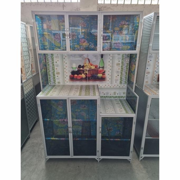 RAK PIRING 3 PINTU KACA MOTIF BUNGA ALUMINIUM TOKOWINA67