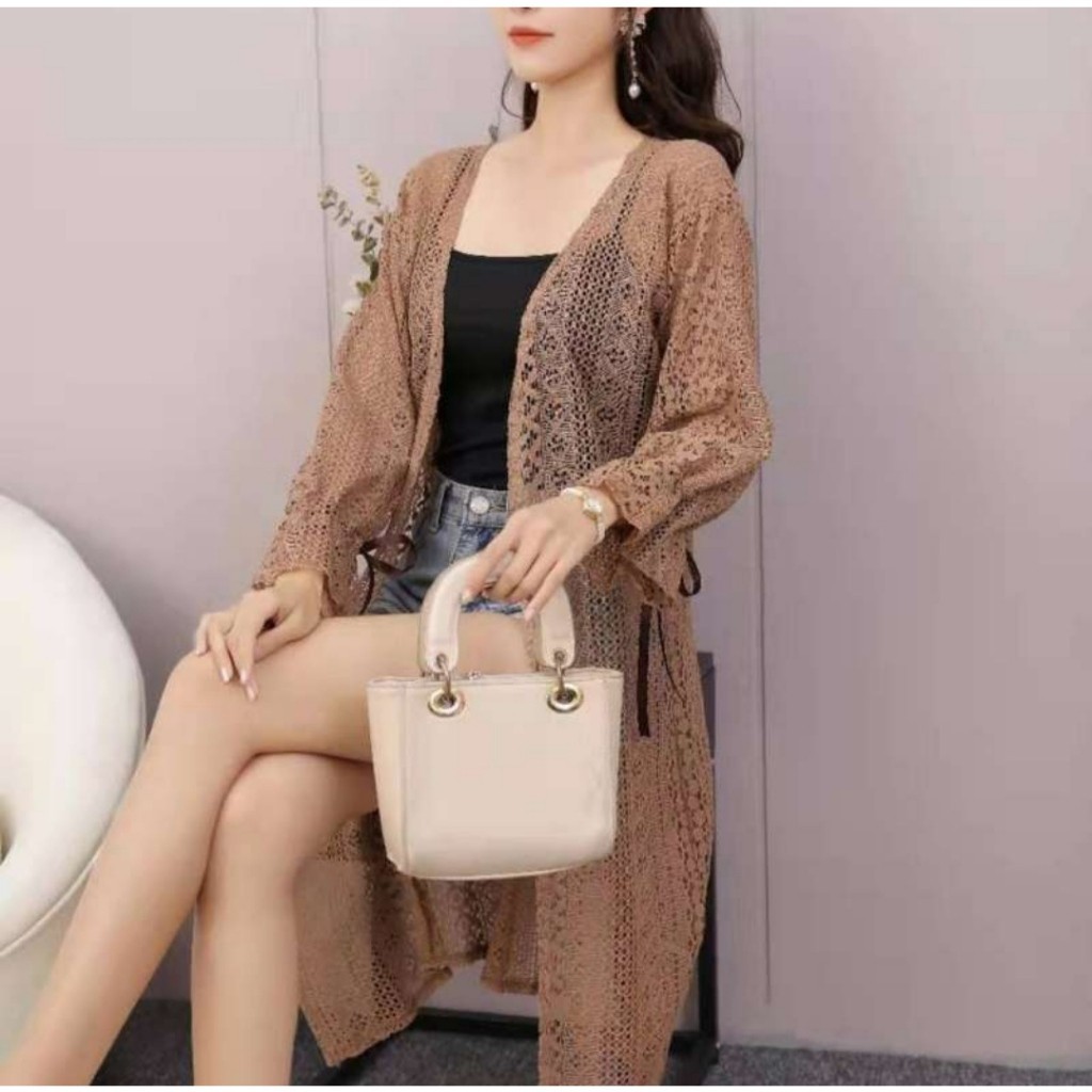 Promo Mega Sale 5.5 // Long Outer Cardigan Putih korean style Jumbo Lengan Panjang Pita / Busana